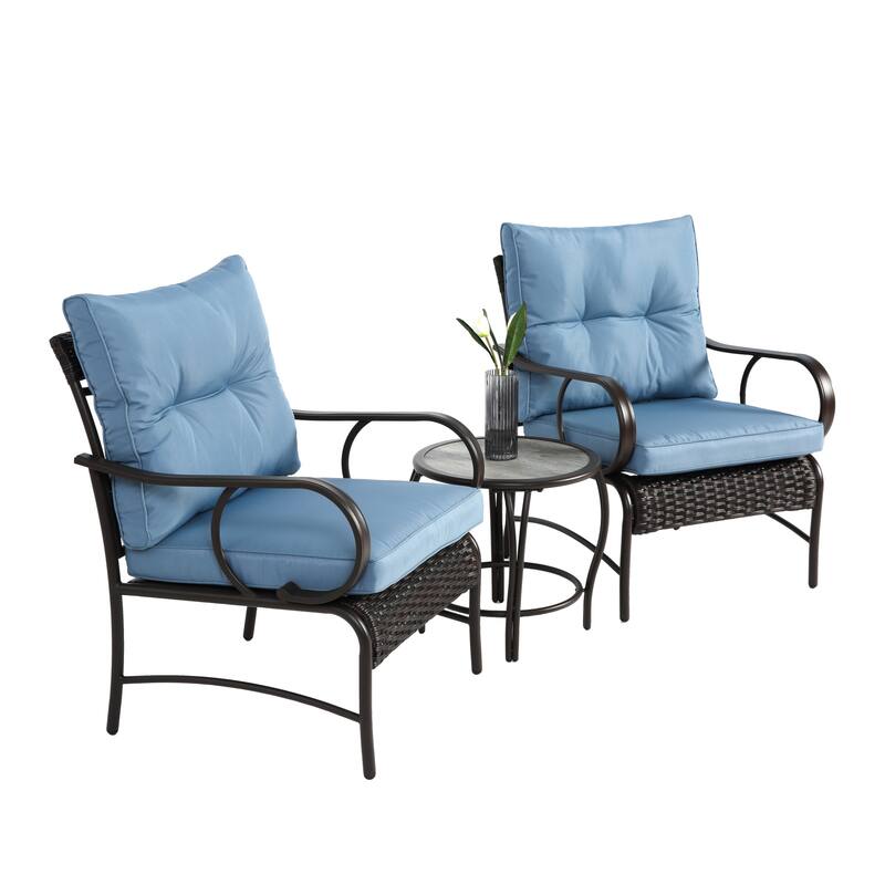 3-Piece Modern Rattan Patio Conversation Set with Coffee Table
