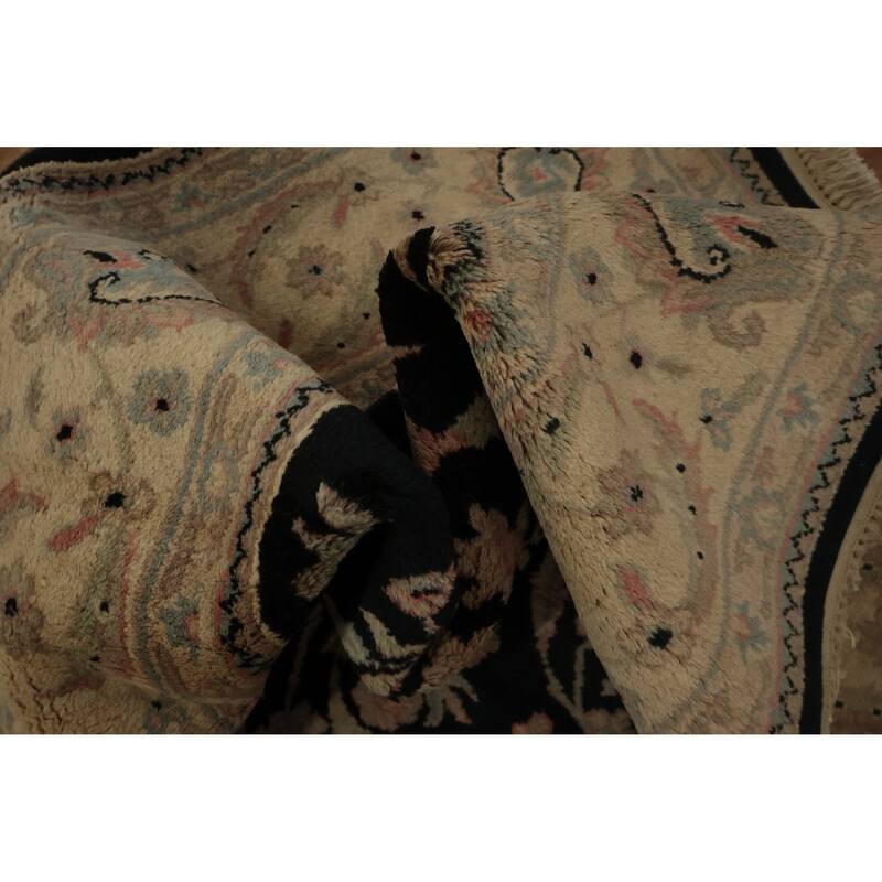 Hand Knotted Oriental 100% Wool Carpet Traditional Floral Black Agra Area Rug - 8' 7'' X 5' 9''