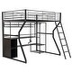 preview thumbnail 6 of 12, Metal Gaming Loft Bed with Open Wardrobe, LED Light and Built-in Work Station, Full Size Loft Bedframe with Storage Shelves