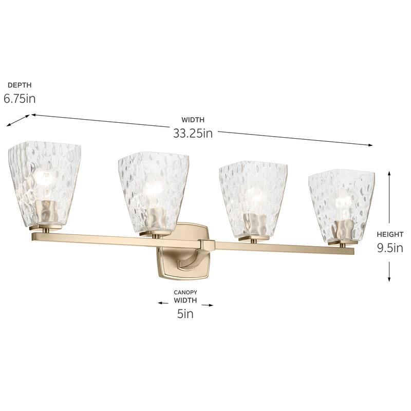 Kichler Lighting Marant 33.25" 4-Light Vanity Light with Clear Water Glass in Champagne Bronze