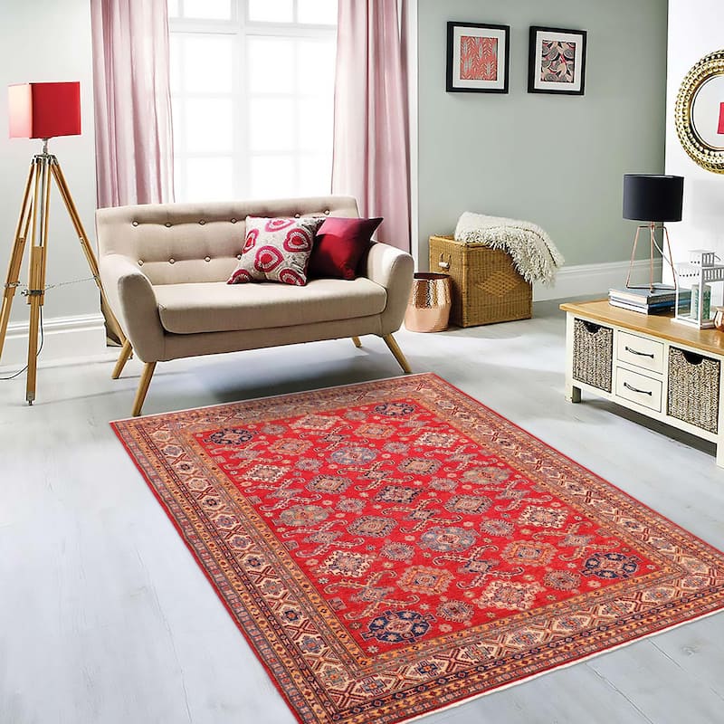 Rustic Super Kazak Blaze Red/Beige Hand Knotted Wool Rug - 8'3'' x 9'8''