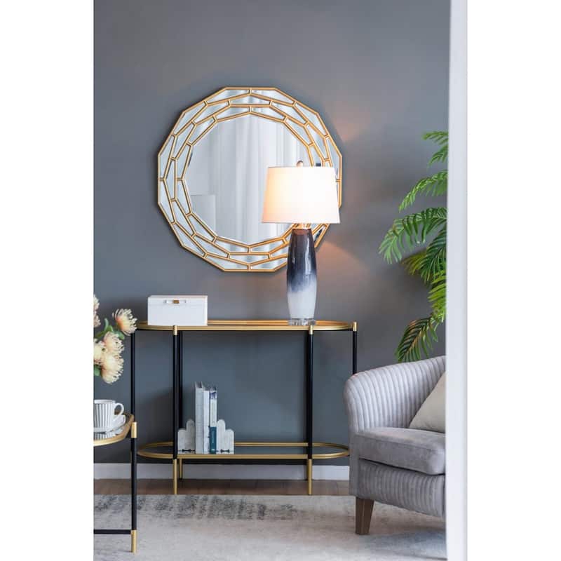 Two-Toned Glass Table Lamp with White Linen Drum Shade - 28.25"