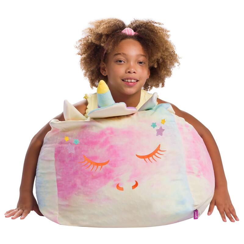 Stuffed Animal Storage Bean Bag Chair Cover only for Kids, Toy Holder
