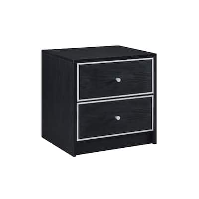Wood Nightstand with 2 Drawers in Black and Silver