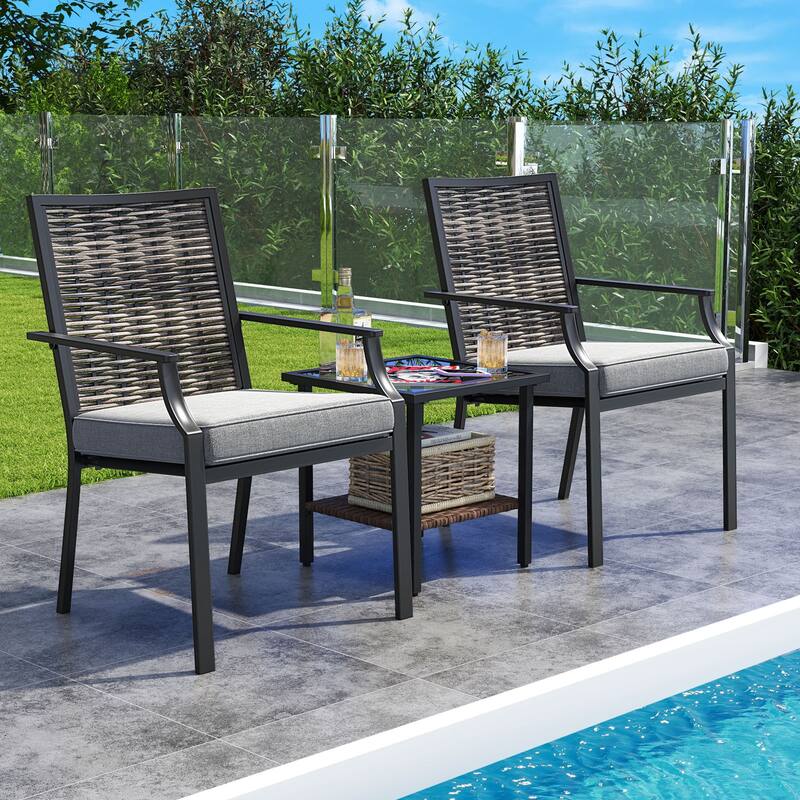 Stackable Patio Wicker Chairs Set of 2 with Removable Cushions - 27" x 24" x 37"
