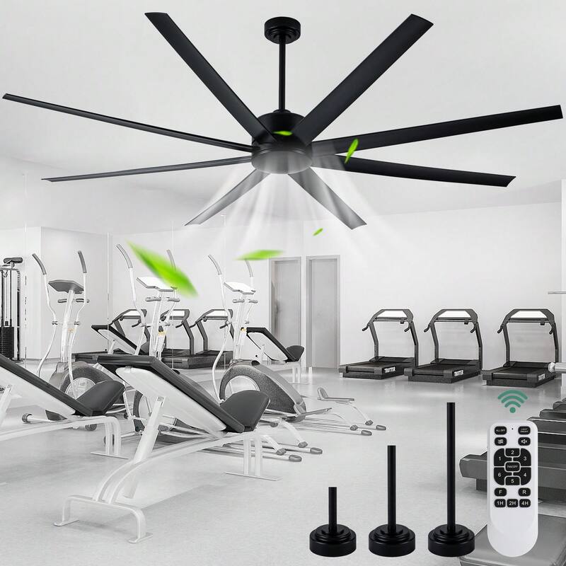 Cusp Barn 84 Inch Large Black Ceiling Fan Without Light, Industrial 8 Blades Quiet DC Motor Indoor/Outdoor Ceiling Fans for Gym - Black