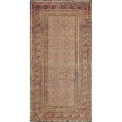 Hand Knotted Oriental 100% Wool Carpet Traditional Geometric Oranges & Rust Balouch Runner Rug - 6' 9'' X 3' 5''
