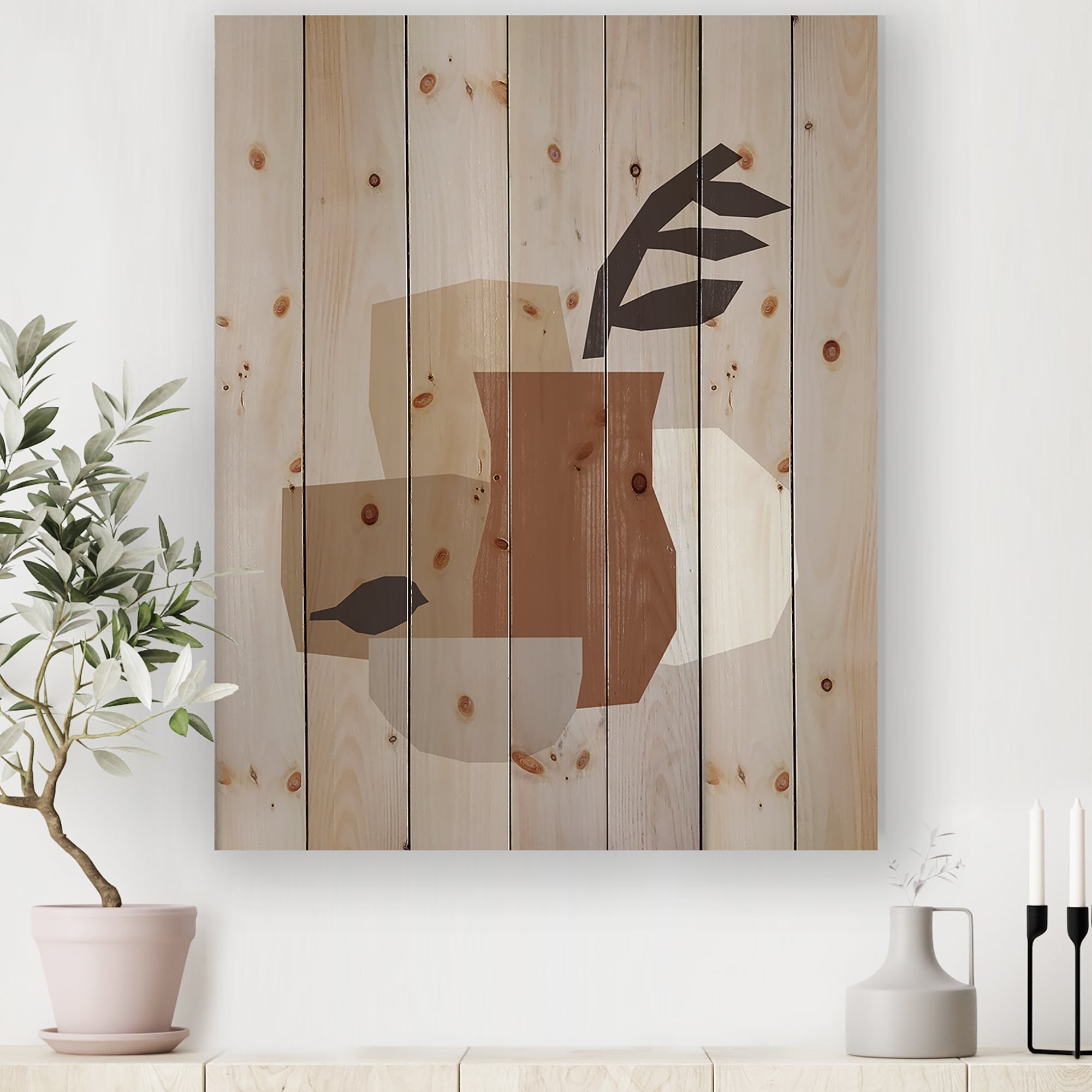 Designart 'Minimal Elementary Organic And Geometric Compostions XXXXXIII'  Modern Print on Natural Pine Wood - Bed Bath & Beyond - 32610638