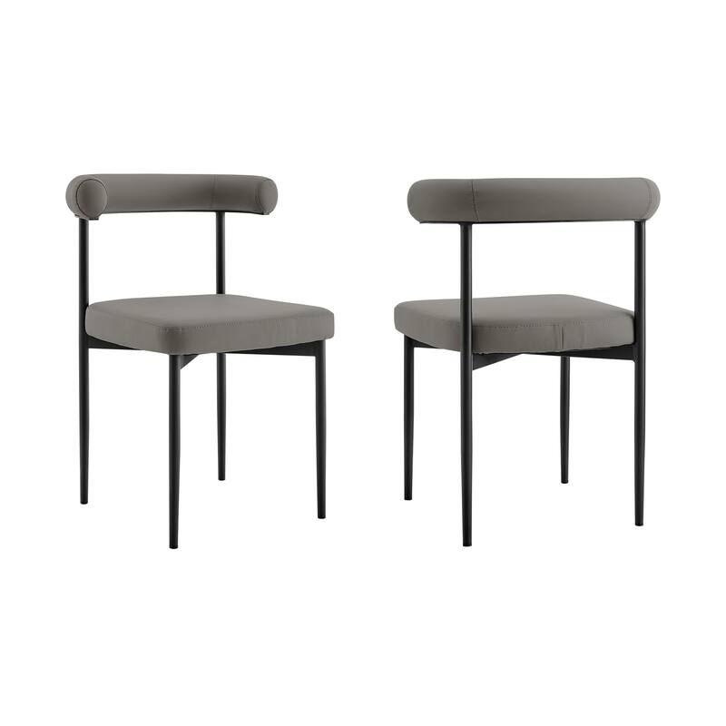 HomeRoots Set of Two Gray And Black Upholstered Faux Leather Open Back Dining Side Chairs