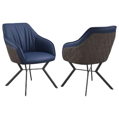 Mayer Blue and Brown Upholstered Dining Arm Chair (Set of 2)