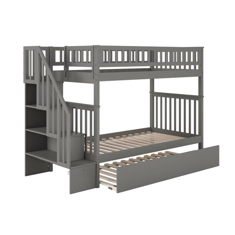Woodland Staircase Bunk Bed with Twin Trundle in Grey