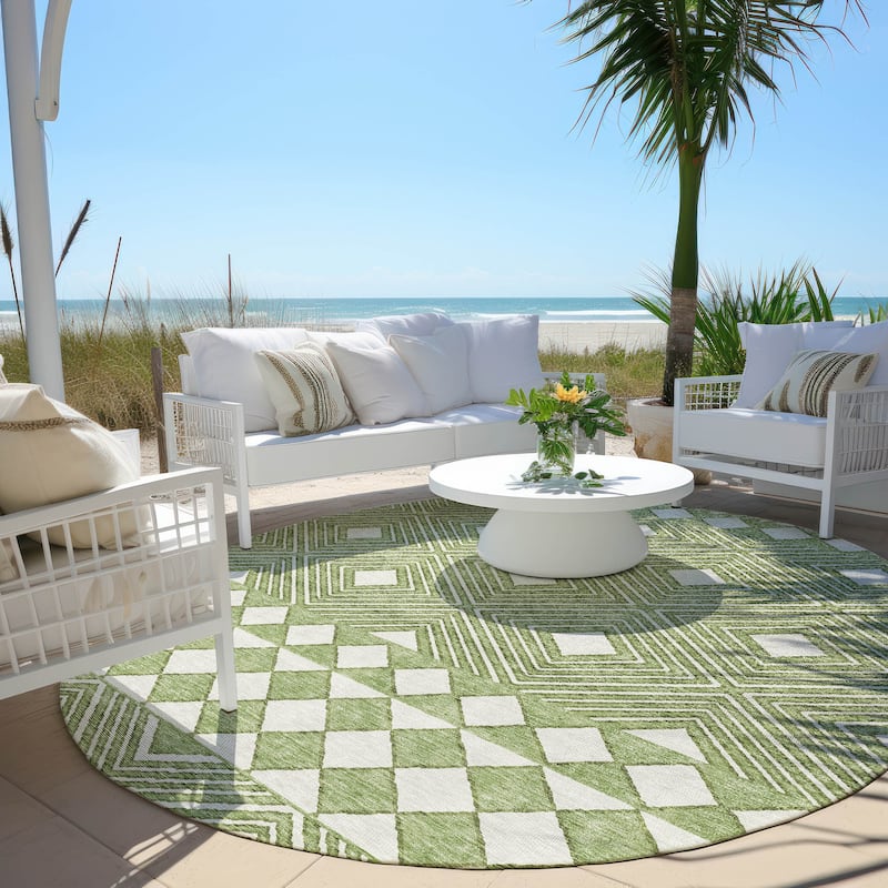 Machine Washable Indoor/ Outdoor Chantille Boho Moroccan Rug - Green - 8' x 8'