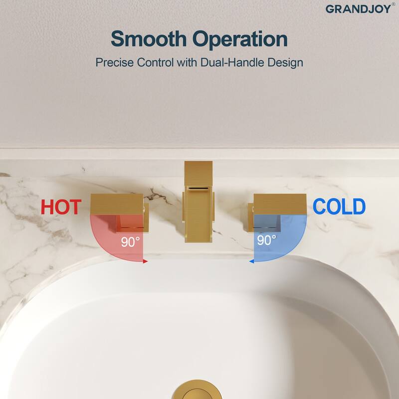 GRANDJOY Widespread 2-Handle LED Waterfall Bathroom Sink Faucet