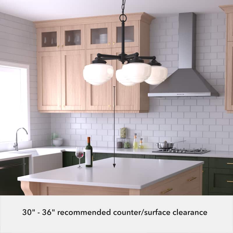 Hunter Saddle Creek Contemporary Schoolhouse Chandelier - Clear or White Glass Globes - Entry, Dining Room, Kitchen Table