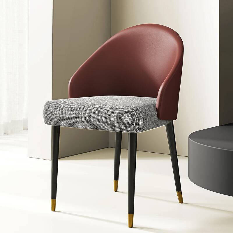 Modern Faux Leather and Fabric Upholstered Back Armchair Dining Chair (Set of 2)