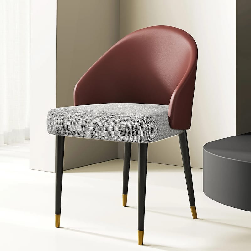 Modern Faux Leather and Fabric Upholstered Back Armchair Dining Chair Or Side Chair (Set of 4)