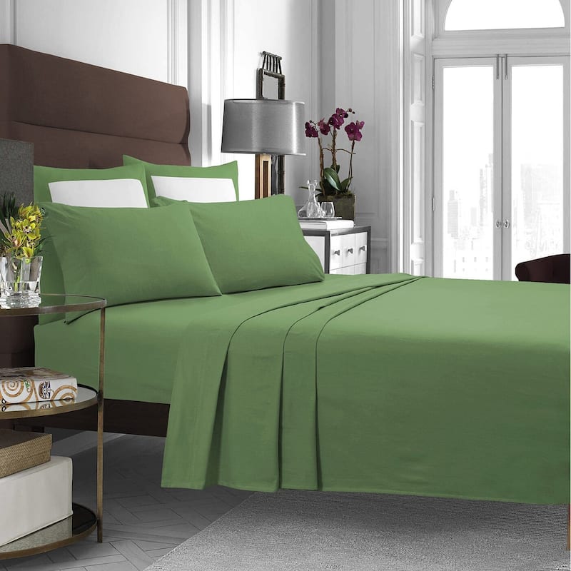 Cotton Flannel Extra Deep Pocket Bed Sheet Set with Oversize Flat Sheet - King - Sage Green