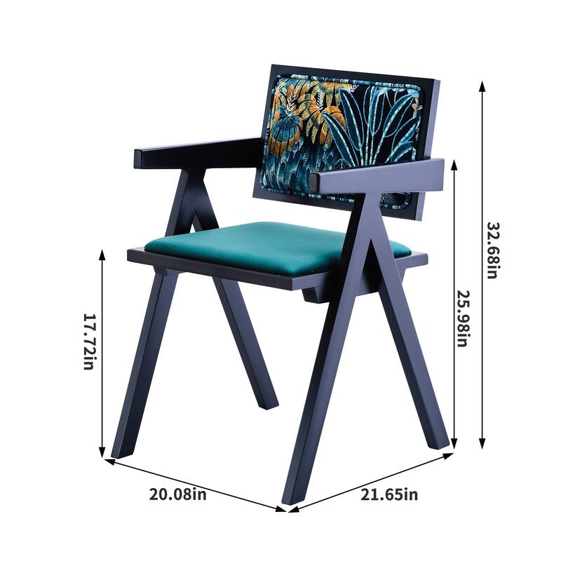 Modern 2 Piece Solid Wood Kitchen Dining Chair with Cushions, Backrests, Armrests for Dining Room Kitchen Living Room Bedroom