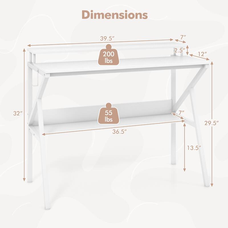 39 Inch Computer Desk with Monitor Shelf and Storage Small Home Office Gaming Table