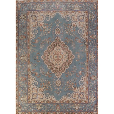 Floral Tabriz Persian Vintage Rug Hand-Knotted Wool Carpet - 8'5" x 11'4"