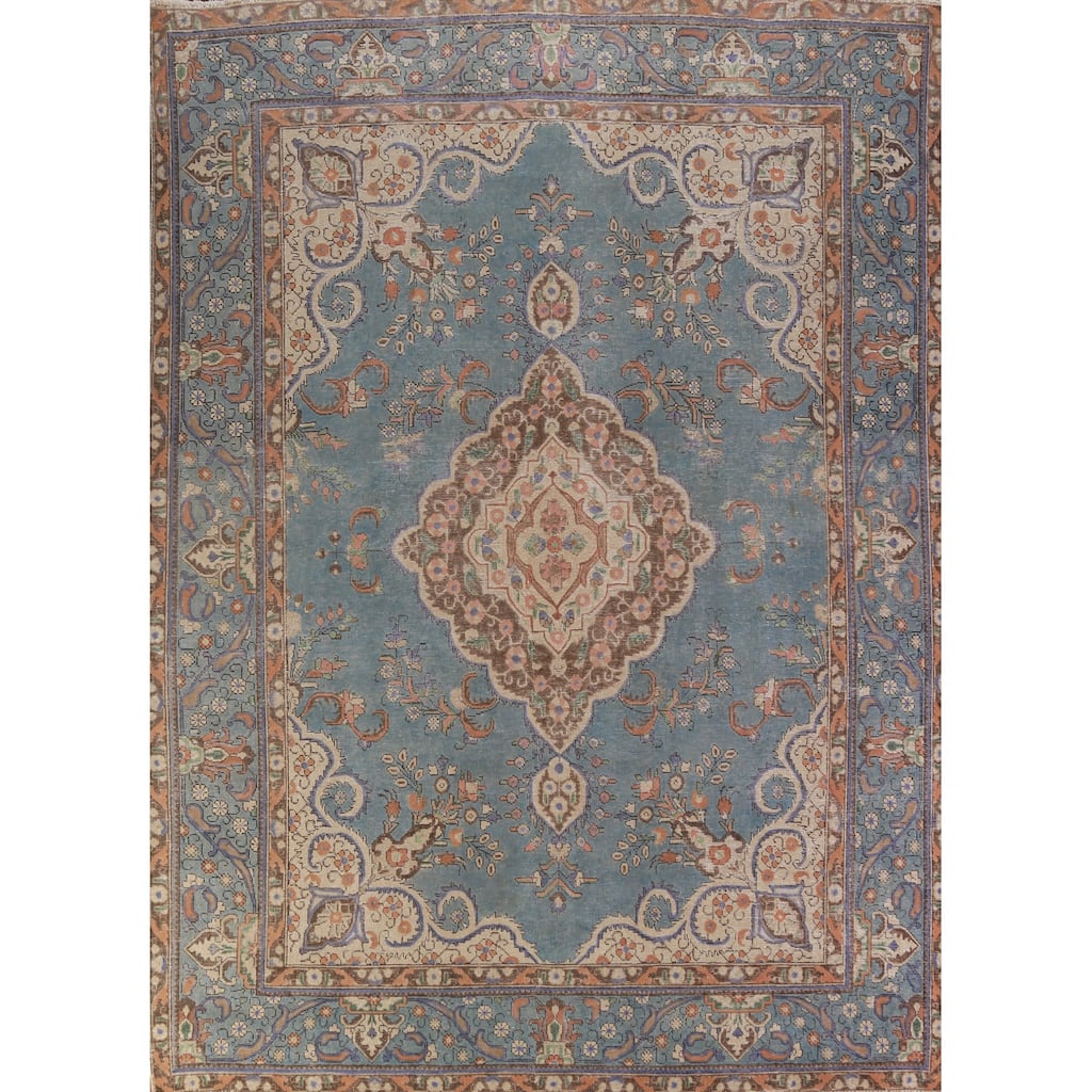 Floral Tabriz Persian Vintage Rug Hand-Knotted Wool Carpet - 8'5" x 11'4"