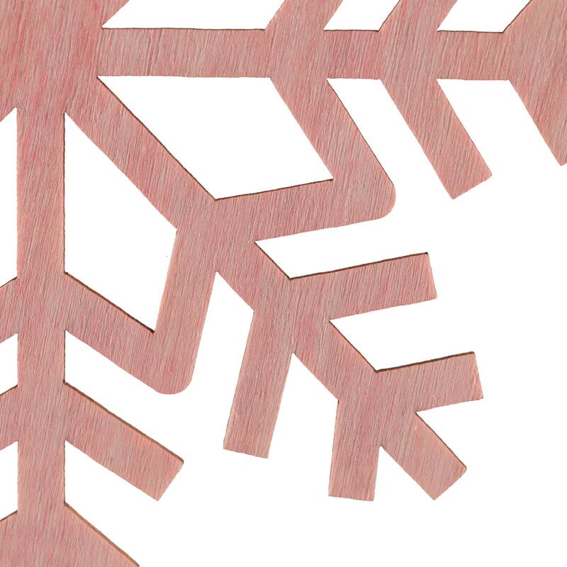 Wooden Snowflake Christmas Ornaments - 4.75" - Pink - Set of 4