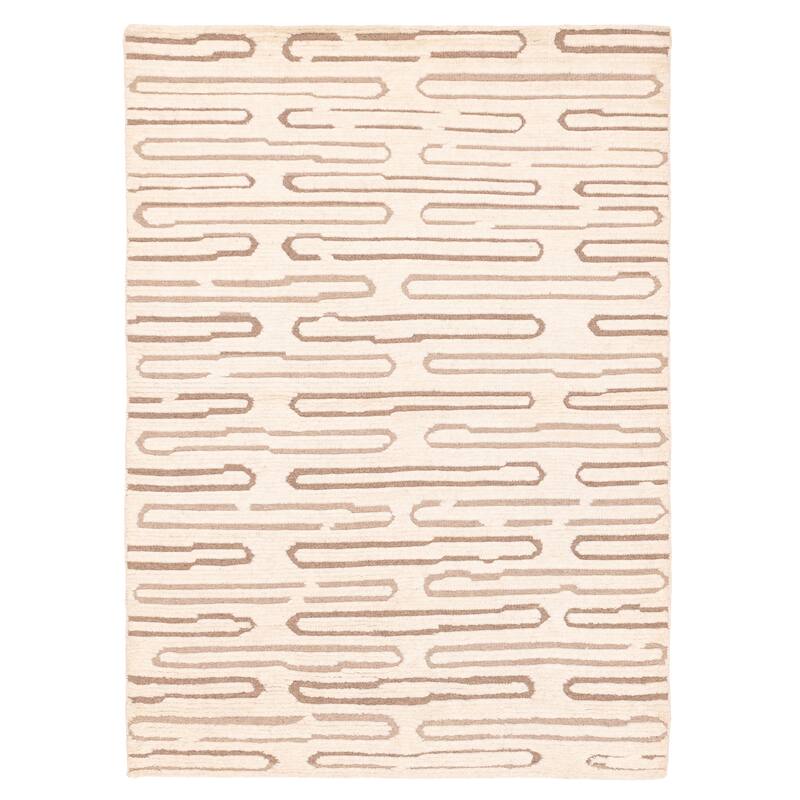 ECARPETGALLERY Hand-knotted Tangier Cream Wool Rug - 5'5 x 7'8