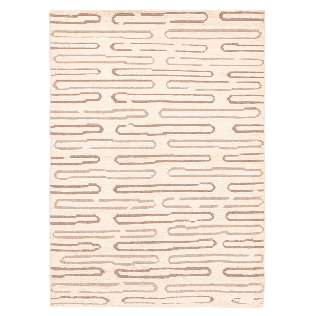 ECARPETGALLERY Hand-knotted Tangier Cream Wool Rug - 5'5 x 7'8