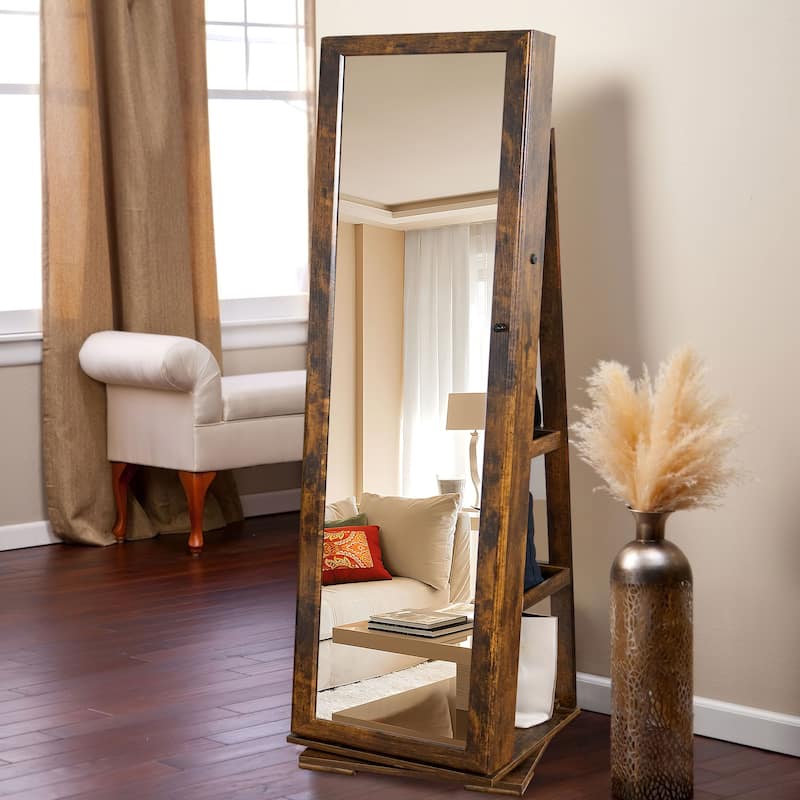 Standing Lockable Jewelry Armoire Jewelry Cabinet Organizer with Full-Length Mirror - 62.4"×14.8"