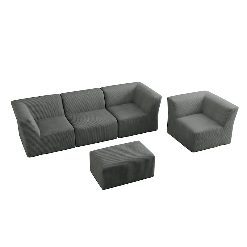 5-Piece Fully Sponge Molded Modular Sectional Sofa with Ottoman