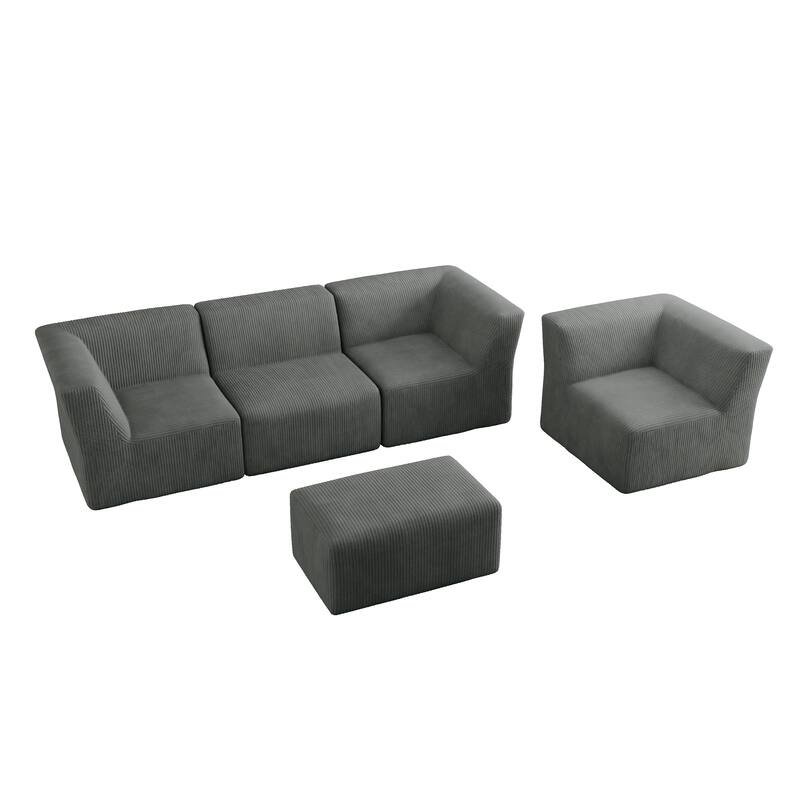 5-Pieces Modular Corduroy Sectional Sofa with Removable Ottoman