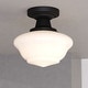 preview thumbnail 1 of 11, VAXCEL Eastgate 1-Light Schoolhouse Semi Flush Mount Ceiling Lighting Fixture, White Frosted Opal Glass Shade 8.75-in W x 8.5-in H x 8.75-in D - Matte Black