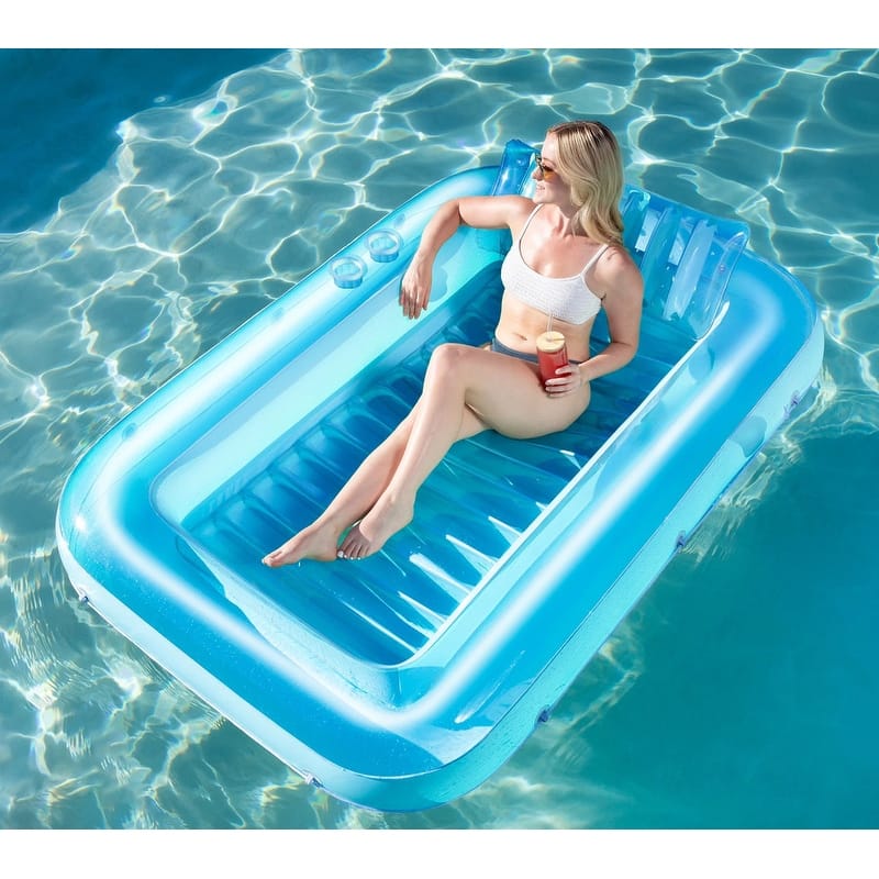 Inflatable Tanning Pool Lounge Float, 70" x 46" Suntan Tub Raft, Personal Pool Lounger with Pillow for Adults