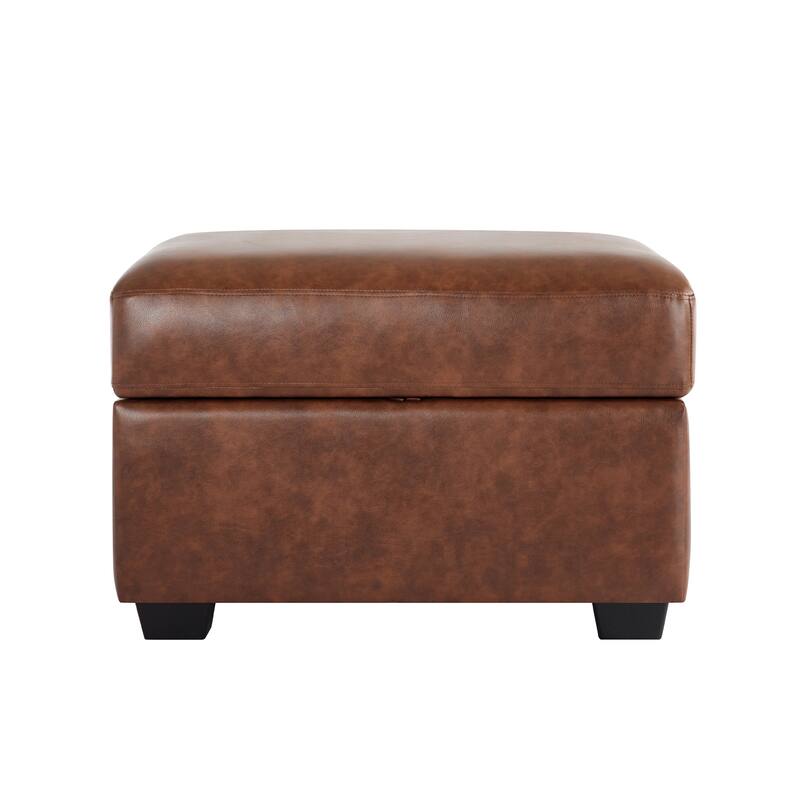 Upholstered Living Room Set, 4 Pieces - Faux Leather Chair, Loveseat, Sofa with Ottoman