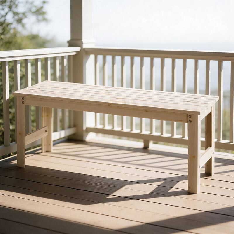GDFStudio - Solid Pine Wood Backless Outdoor Slatted Bench for Garden and Patio