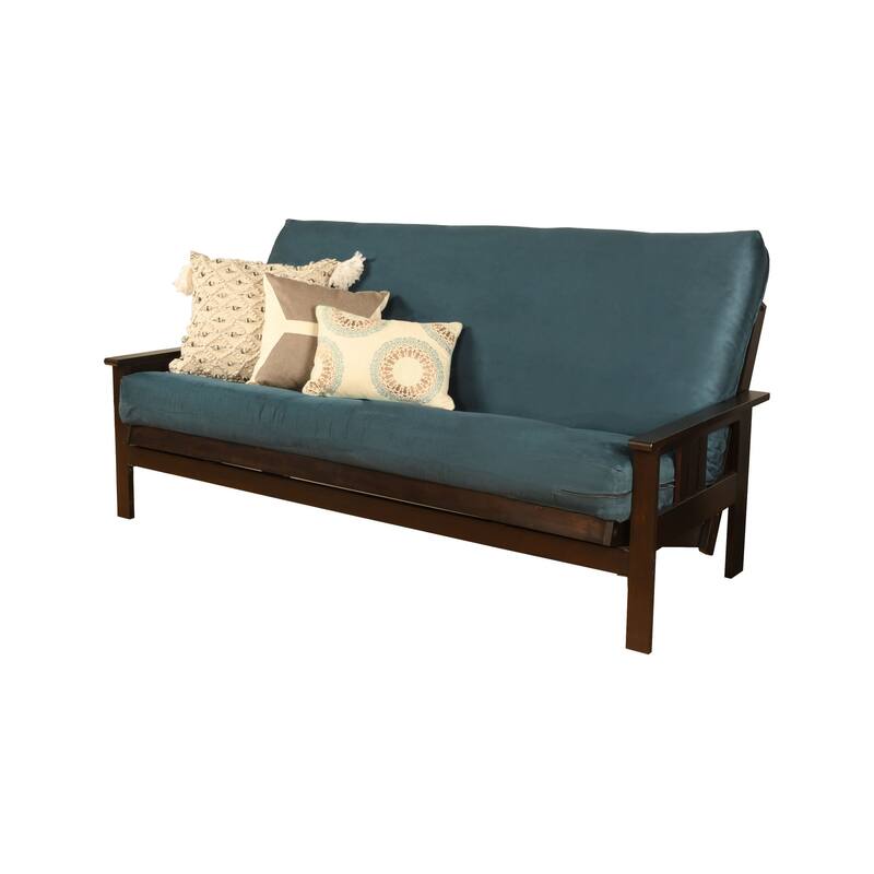Somette Monterey Sofa in Espresso Finish with Removable Suede Mattress Cover - Suede Blue