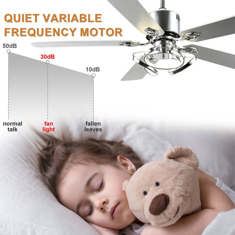 Bella Depot 52" Modern Ceiling Fan with Dimmable Light and Remote 6-Speed Reversible Motor