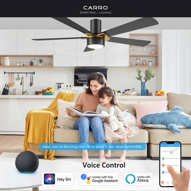 CARRO Hedland 52" 5-Blade Smart Ceiling Fan with LED Light and Remote-Flush Mount - N/A