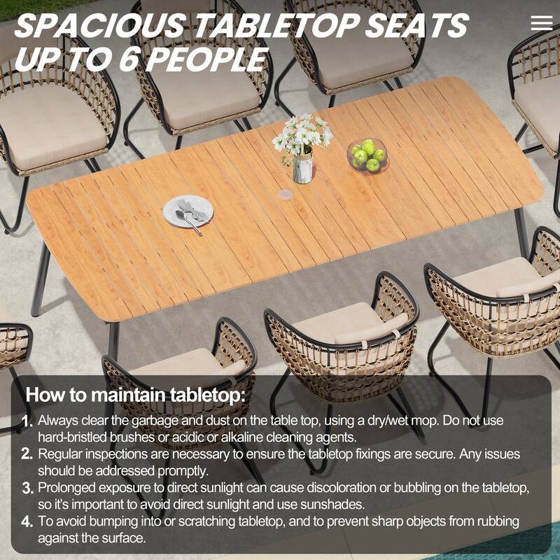 7/9-Piece Outdoor Dining Set Patio Aluminum Dining Table with Umbrella Hole and Rattan Chairs