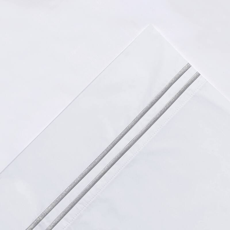 Pointehaven 300 TC Percale 100% Long Staple Cotton Cooling Double Satin Embroidered Stitch Oversized Sheet Set