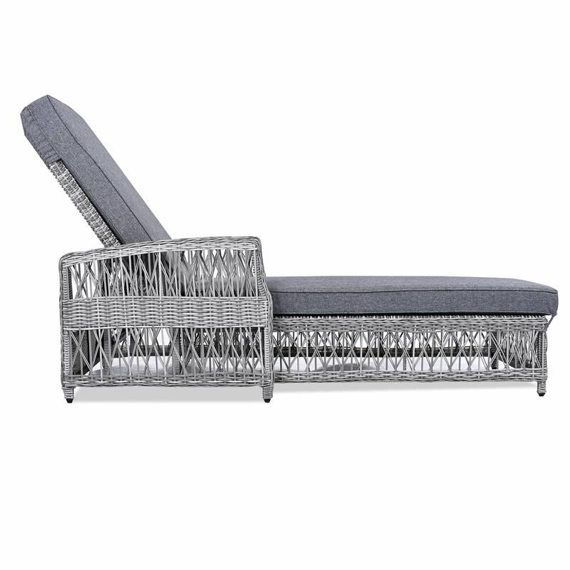 Outdoor Wicker Recliner - Adjustable Long Chaise with Armrests and Soft Cushions