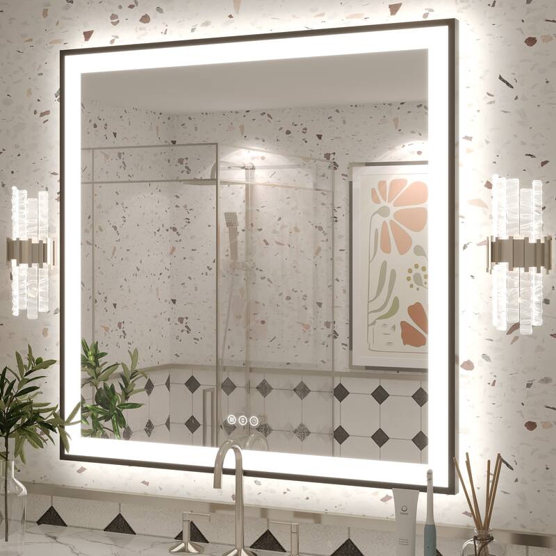 Extra Large Black Frame LED Bathroom Vanity Mirror with 3 Years Warranty and UL Certified - 36x36