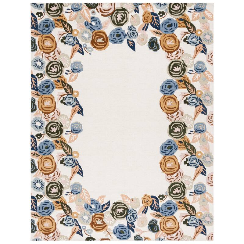 SAFAVIEH Handmade Chelsea Pietie French Country Floral Wool Rug - 8' x 10' - Ivory/Blue