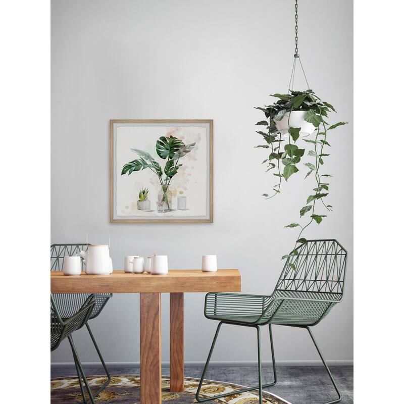 Monstera Leaf Wall Art Print in Glass Frame - Southwestern Home Decor - Large Green Botanical Painting