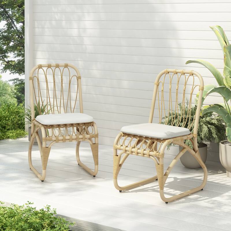 Outdoor PE Wicker Dining Chairs Set of 2 - Natural