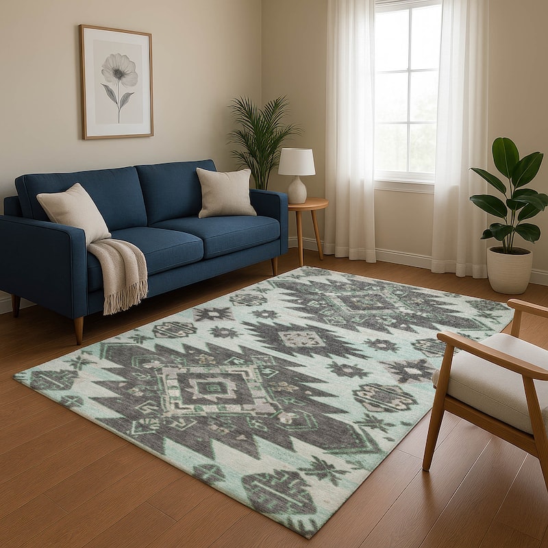 Premium Washable Super Soft Global Tribal Mayfield Rug - Mint - 8' x 10'