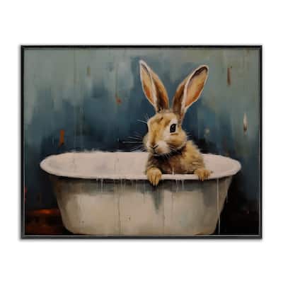 Stupell Baby Bunny in Tub Framed Giclee Art Design By Arlington Prints