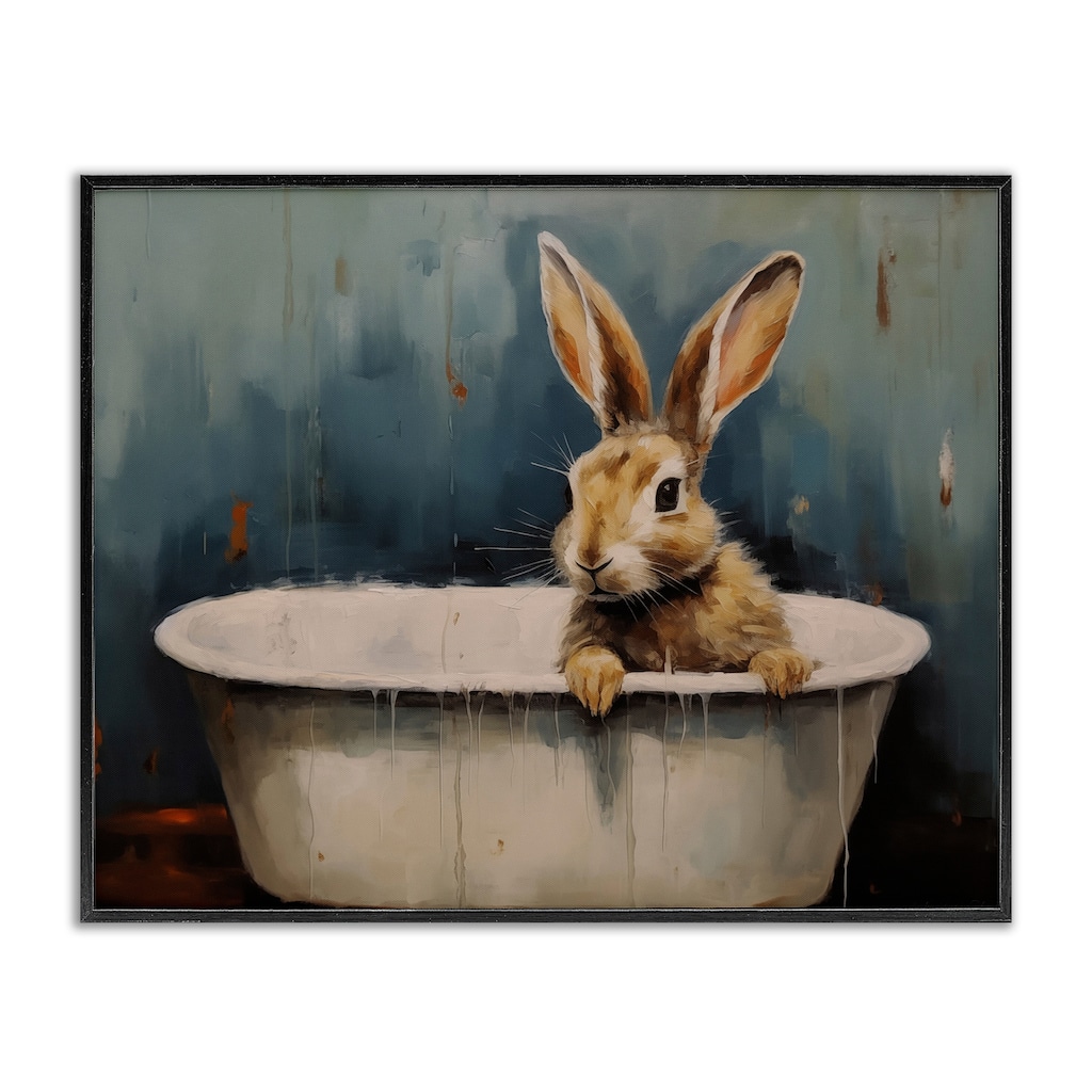 Stupell Baby Bunny in Tub Framed Giclee Art Design By Arlington Prints