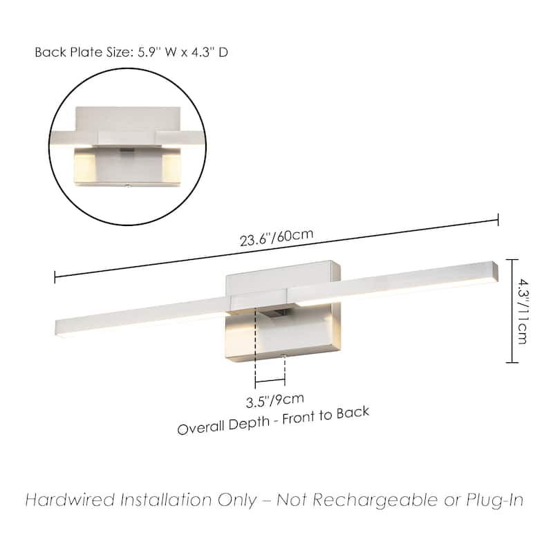 23.6" W Modern Matte Black/Stained Nickel 3000K Dimmable LED Bathroom Vanity Wall Light