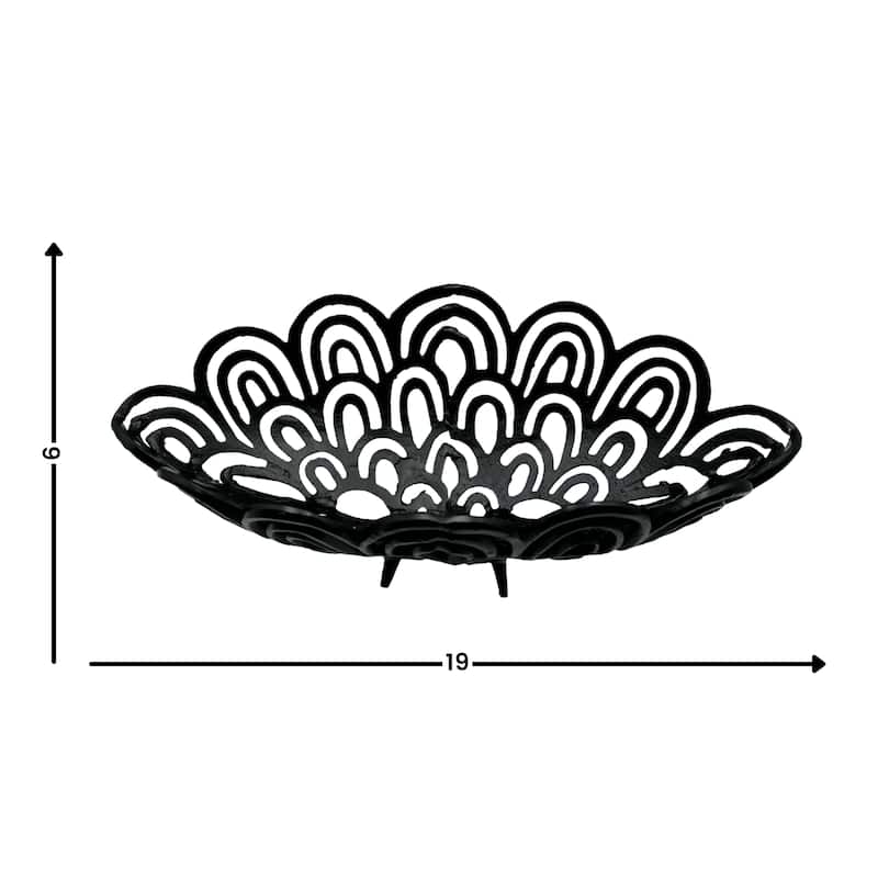 Decorative Handmade Aluminum Peacock Feather Bowl in Black